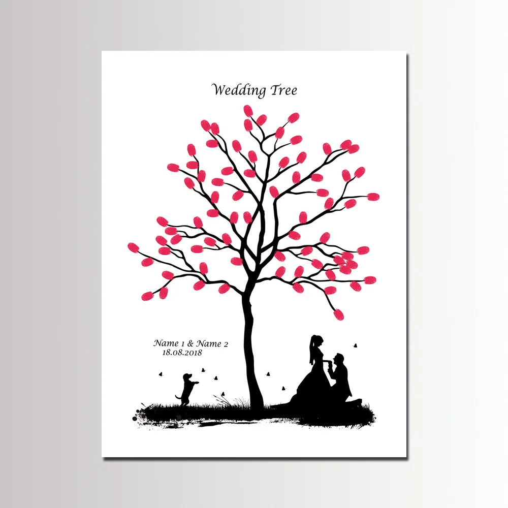 

New Arrival Wedding Party Decoration Love Tree Fingerprint Signature Guest Book Anniversary DIY Cavas Painting 40*60cm with Ink