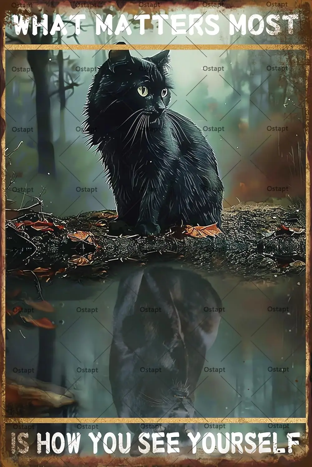 

Металлическая вывеска What Matters Most Is How You See Yourself черный кот