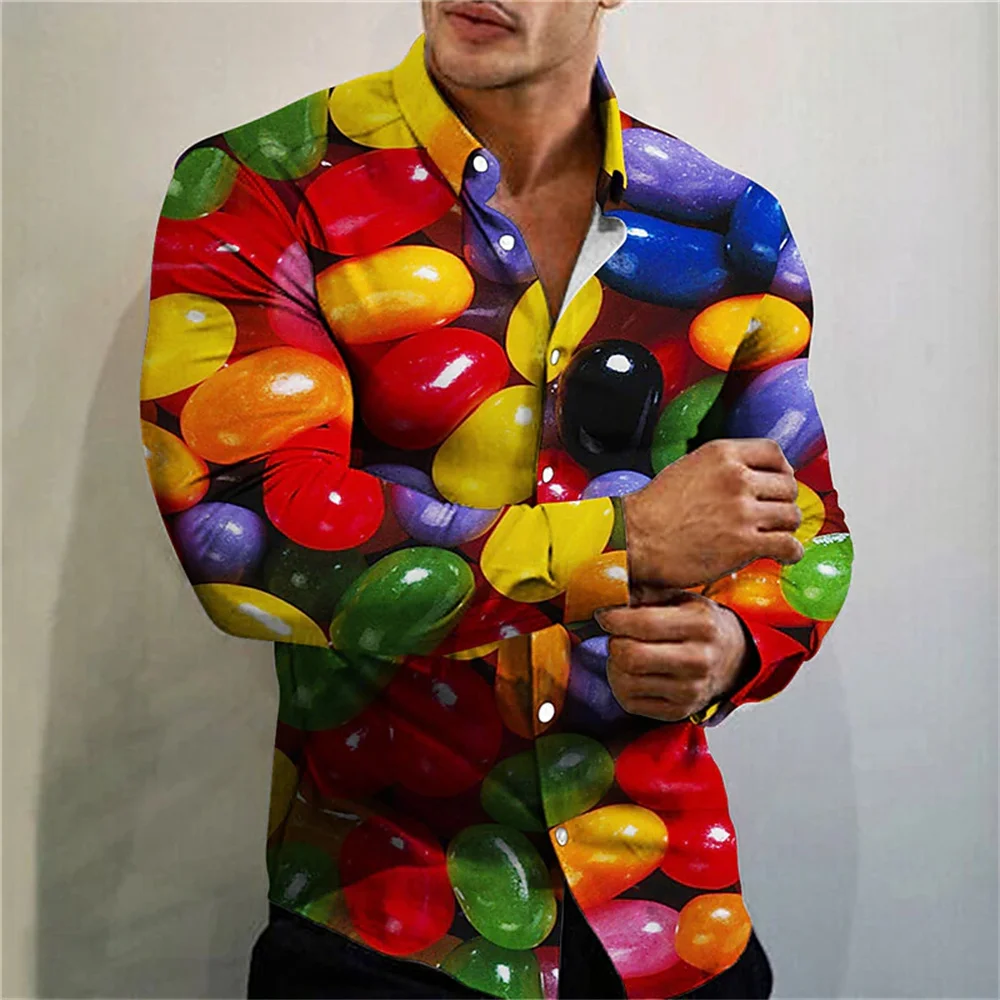 2023 New Men's High Quality 3D Printing Long Sleeve Single breasted Shirt Hot Selling Summer Men's Street Fashion Men's Top