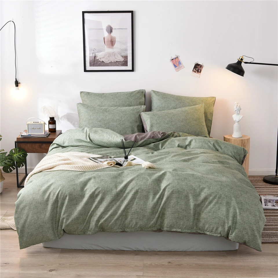 

Bedding Set Pure Grid Grey Blue Pink Black Bed Linen Simple Duvet Cover Sets 3Pcs King Queen Single Twin Full Size Quilt Covers