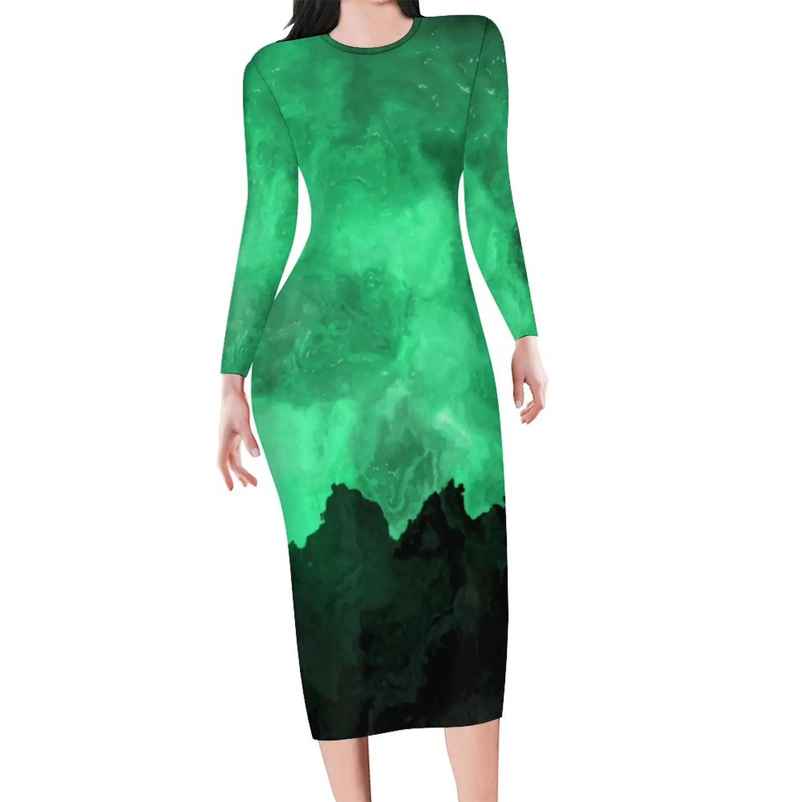 

Женское платье с абстрактным мраморным принтом, летнее облегающее платье с длинным рукавом, большие размеры