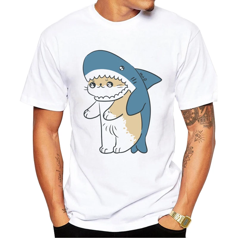 

TEEHUB Newest Fashion Cartoon Men T-Shirt Short Sleeve Tops Funny Cat Shark Printed Tshirts Cool t shirts Essential Tee