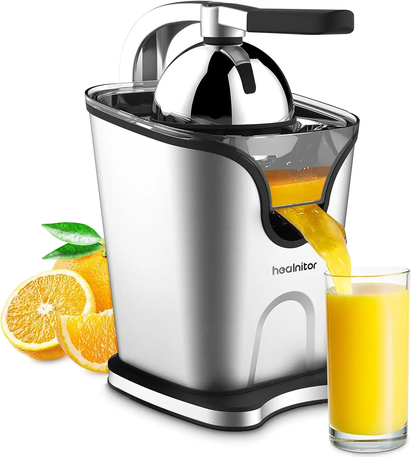 

Citrus Juicer Squeezer with 2 Cones, Healnitor Stainless Steel Quiet Orange Juice Extractor Machines for Lime Grapefruit Lemon,