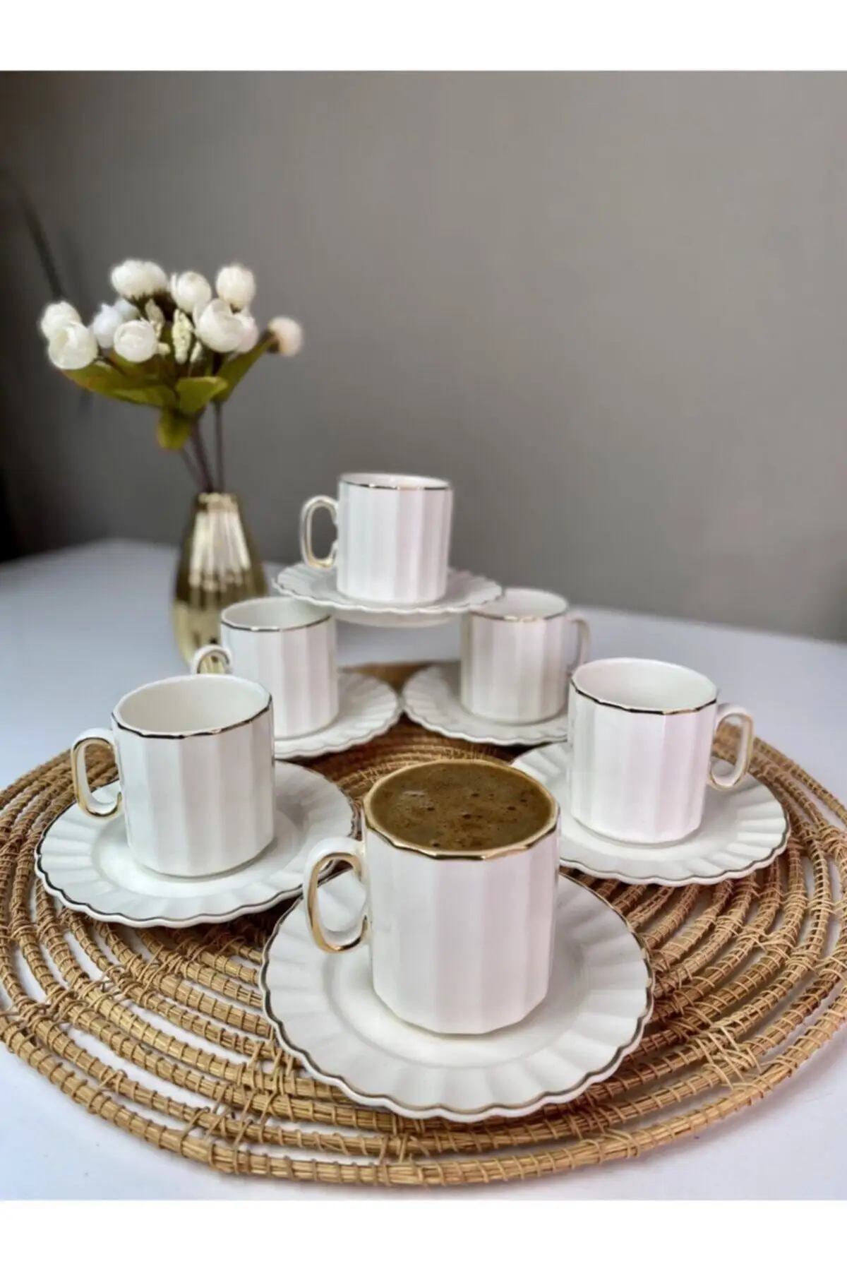 

Amazing Turkish Greek Arabic Coffee & Espresso Cup Set Porcelain English Coffee Cup Set (White)