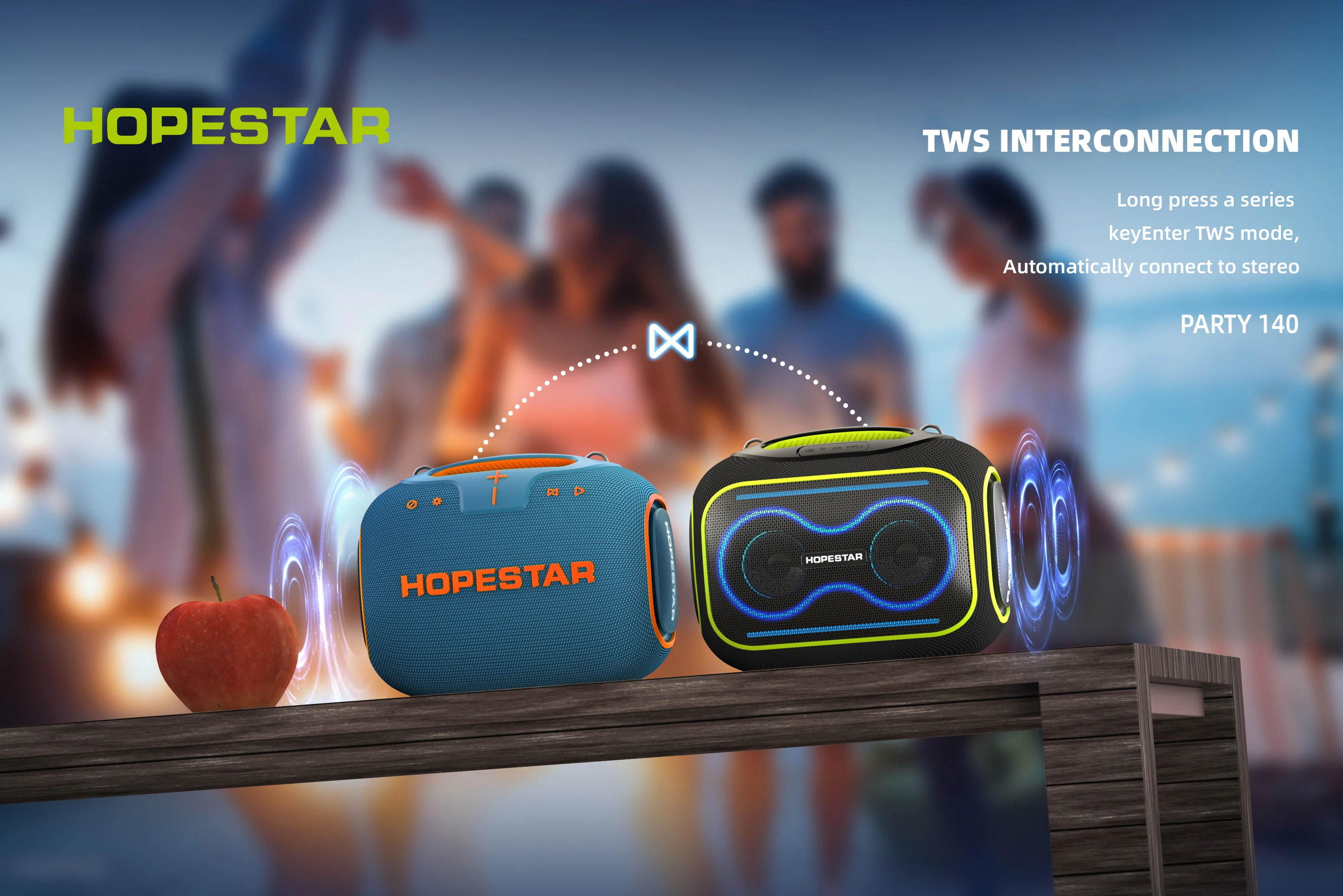 Фото Портативная Bluetooth-колонка HOPESTAR PARTYBOX 140 80W с RGB-подсветкой, микрофоном и аккумулятором 12500 мАч №3