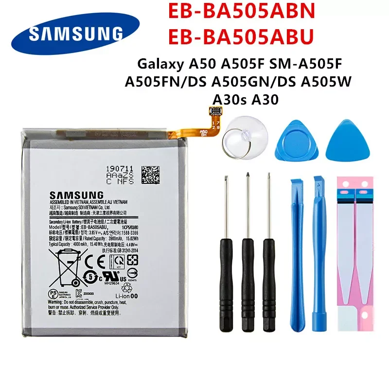 

Orginal EB-BA505ABN EB-BA505ABU 4000mAh Battery For SAMSUNG Galaxy A50 A505F SM-A505F A505FN/DS/GN A505W A30s A30+Tools