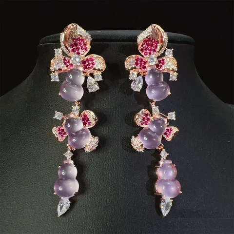 Новые серьги в китайском стиле, роскошные ювелирные изделия, длинные серьги для свадьбы, ужина, вечеринки, цветок, тыква, зеленый, розовый, фиолетовый, ювелирные изделия, подарок для женщин