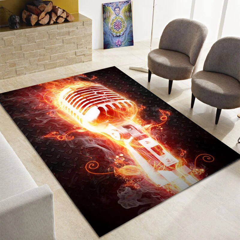 

DJ rock music microphone printed carpet, living room and bedroom decorative carpet, children's play soft and non slip floor mat