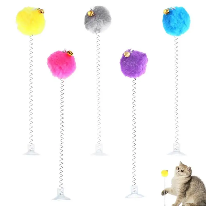 

Cat Teaser Stick Toy 5pcs Springy Cat Wand Teaser Stick Pet Kitten Catching Interactive Wand Retractable Sucker Bells Tassel