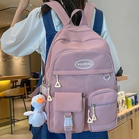 est solid color large girls schoolbag for women nylon backpack school female book bag kawaii multi pocket cute travel mochila