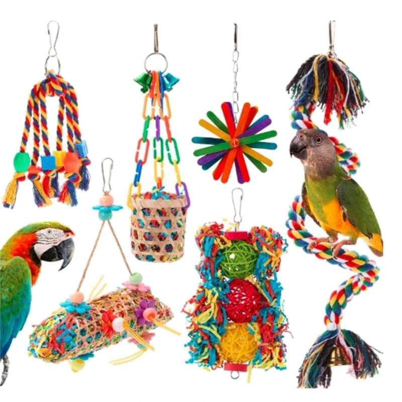 

Bird Foraging Toy Seagrass Basket Rope Bungee Bird Toy Hanging Foraging Toy