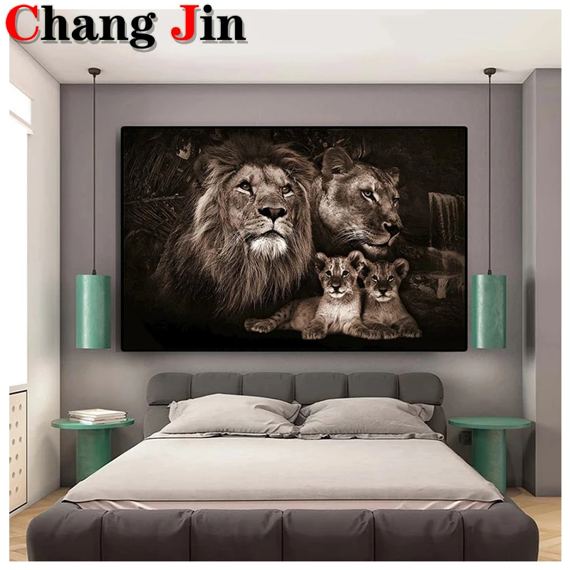 

Алмазная живопись 5D "сделай сам", черно-белая вышивка крестиком в виде льва, животные, искусство бриллиантов, вышивка, мозаика, домашний декор, подарки