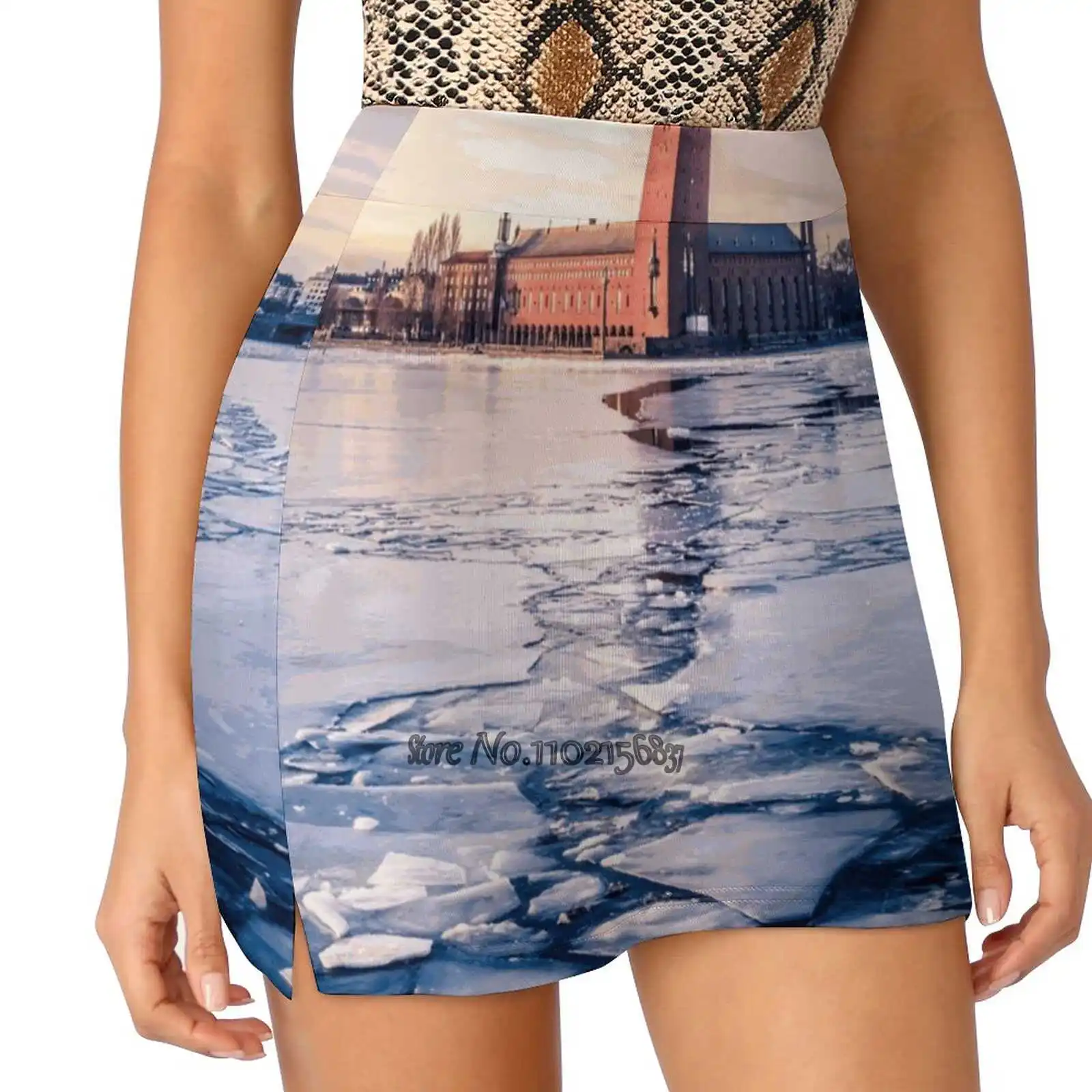 

Stockholm City Hall In Winter Tennis Golf Skirt Sexy A-Line Harajuku Shorts Skirt With Phone Pockets Skort Stockholm Sweden