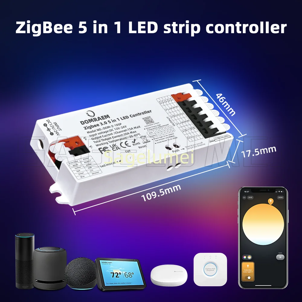 Фото Светодиодный контроллер DOMRAEM Zigbee 3.0 Smart 5 в 1 DIMMER WW/CW RGB RGBWCCT Strips работает с концентраторами 3.0 (Hu*e/Echo Plus и т. д. )Alexa/APP №2