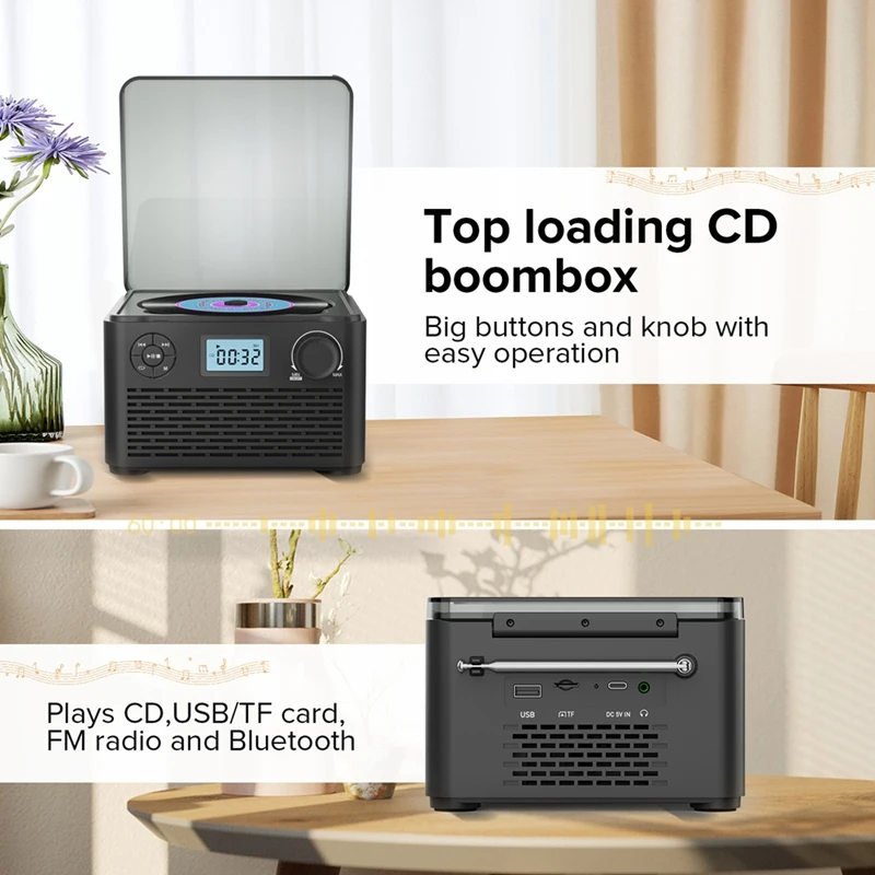 CD-плеер винтажный 4000 мАч Bluetooth музыкальный диск альбом проигрыватель