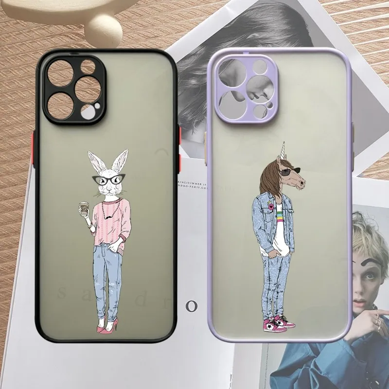 

Чехол для телефона с кроликом, свиньей, ежиком для Iphone 13, 12, 11, Mini Pro, XS, Max, XR, X, XS, 7, 8 Plus, матовый прозрачный чехол