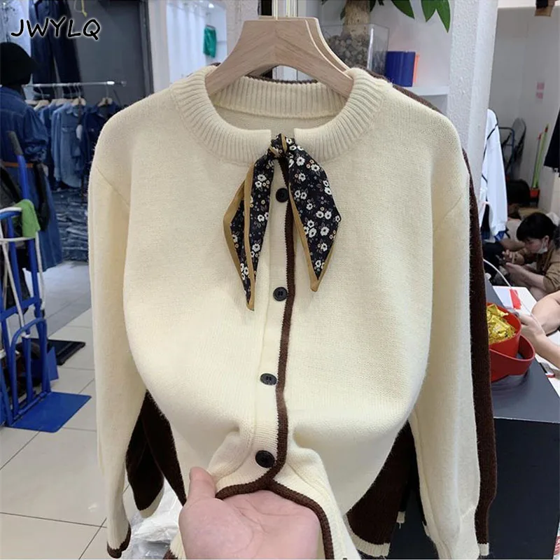 

Sweater Cardigan Women Bow Diamond Grid Twisted Stripes Winter long Sleeve Top Short Coat Korean Fashion Knitted Sweater Female