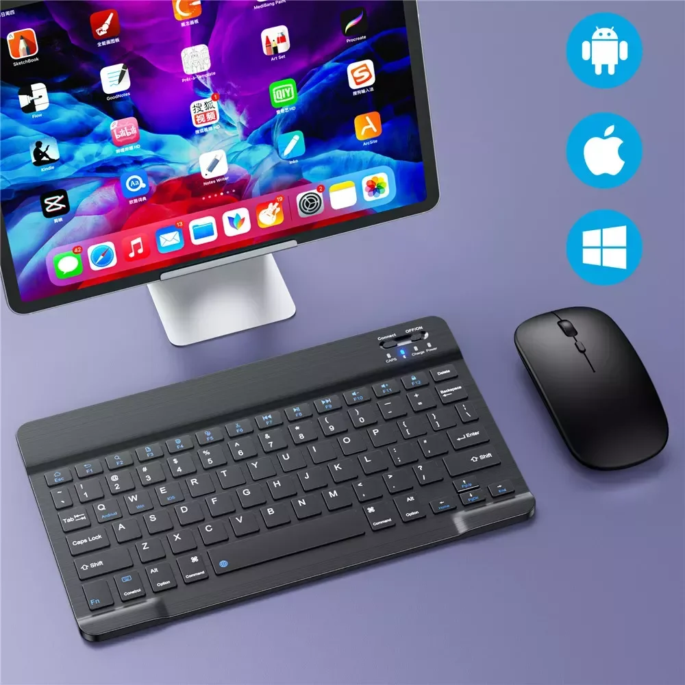 

2023New inch Wireless Mini Rechargeable bluetooth Keyboard With Mouse Spanish Russian Keyboard For PC Tablet