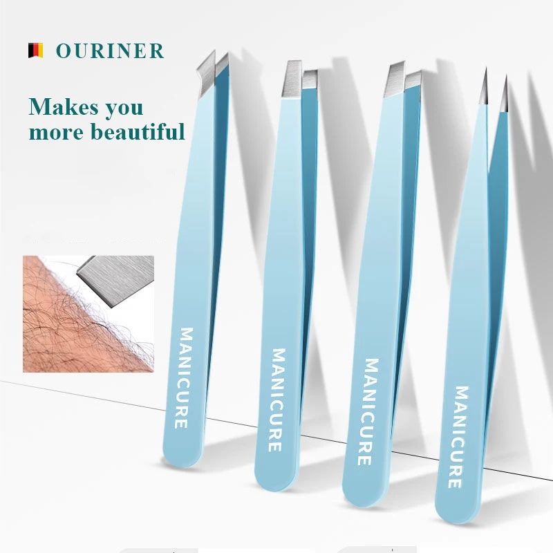

4Pcs High-Quality Eyebrow Tweezer Colorful Hair Beauty Fine Hairs Puller Stainless Steel Slanted Brow Clips Removal Makeup Tools