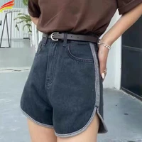 dfrcaeg 2022 summer denim mini shorts for women korean style high waist gray or blue color jeans with belt street wear hot pants