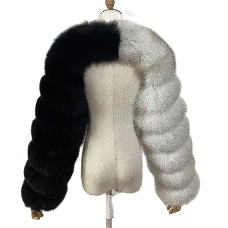 

Women‘S Faux Fox Fur Thermal Short Top Natural And Soft Two Sleeves For Autumn And Winter Fashion