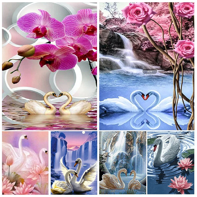 

Swan 5D Diamond Painting Kits Heart Shaped Animal Full Square/Round Diamond Mosaic Painting Rhinestone Embroidery Home Decor DIY
