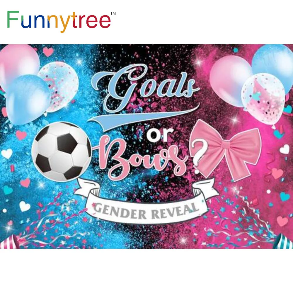 

Funnytree Гендерное раскрытие целей или фон с бантами Baby Shower Боке Воздушные шары Празднование новорожденного Фотосессия с беременностью Фон