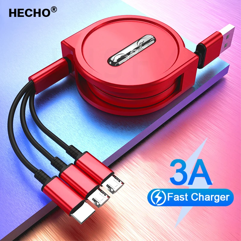 

120cm 3 In 1 USB Charge Cable for iPhone 13 12 Micro USB Type C Cable Retractable Portable Charging Cable For iPhone X 8 Samsung