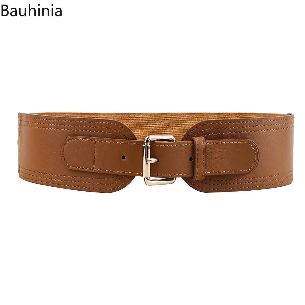 Bauhinia High Fashion Women Elastic Cummerbunds Square Pin Buckle Belt Luxury Designer Stretch Pin Buckle Belt