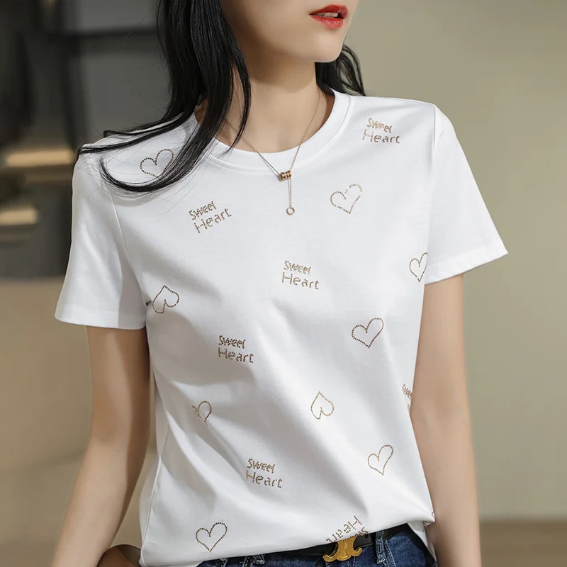 

Футболка женская с круглым вырезом, белый базовый топ из мерсеризованного хлопка с коротким рукавом, с надписью «Love», лето