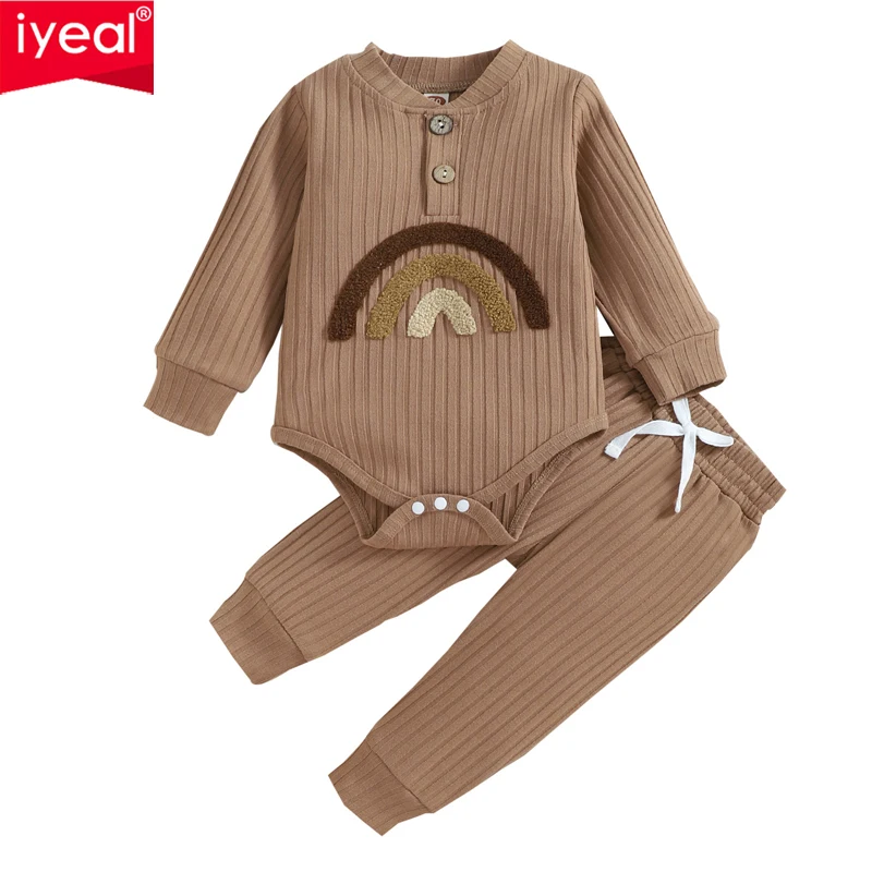 

IYEAL Infant Newborn Outfits Baby Girls Boys Clothes Set Toddler Ribbed Bodysuits Tops+Elastic Pants 0-24M New Born Clothing
