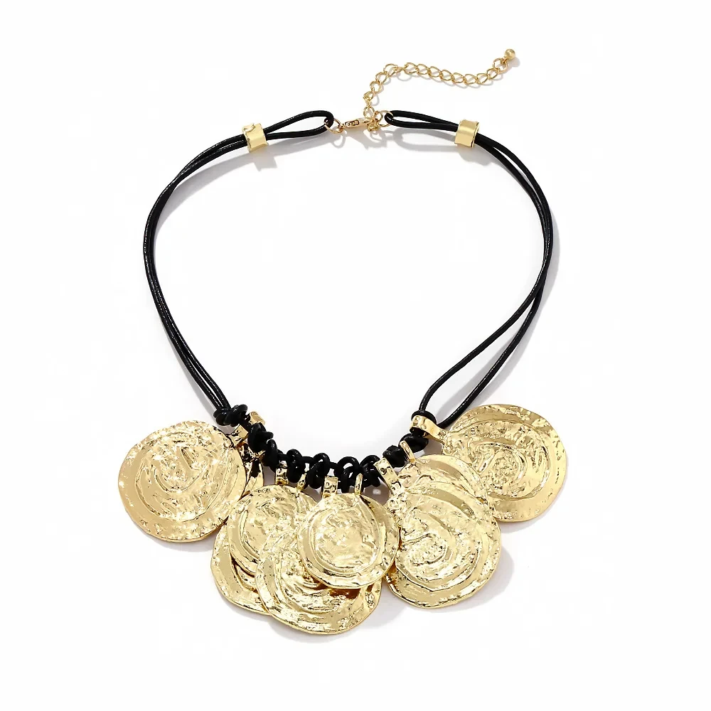 ZAA круглые металлические подвески ожерелья для женщин кожаные веревки цепи