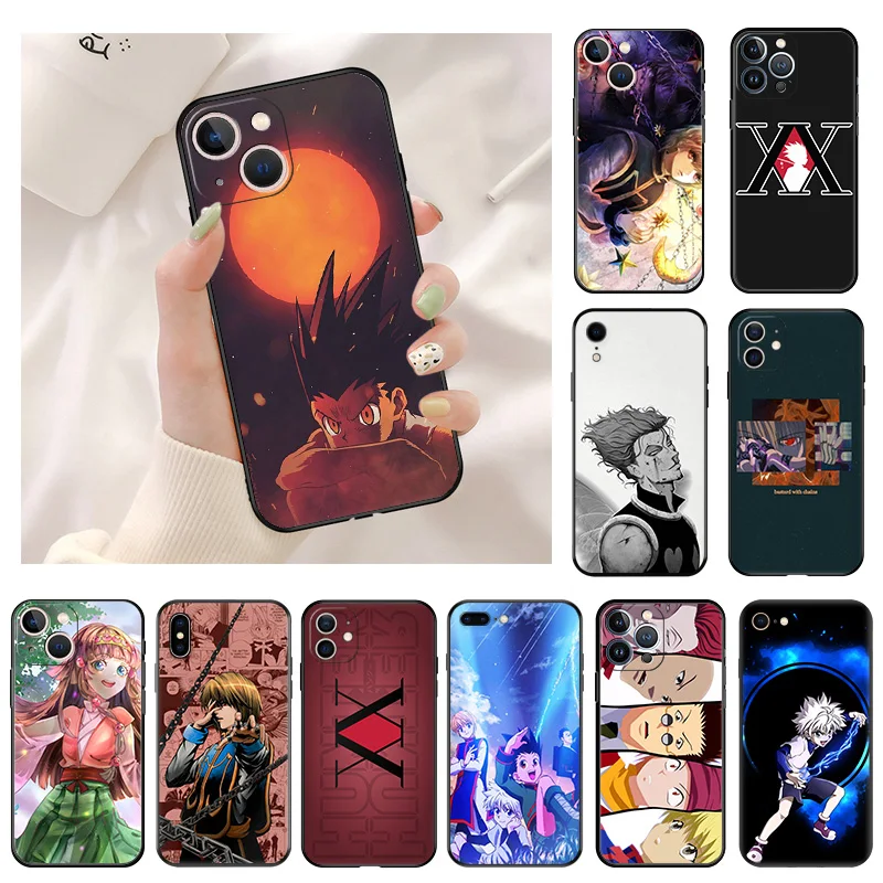 Силиконовые черные чехлы для телефонов iphone 16 Pro Max 7 8 14 15 Plus SE XR 11 12 13 Mini 15Pro Hunter X Anime
