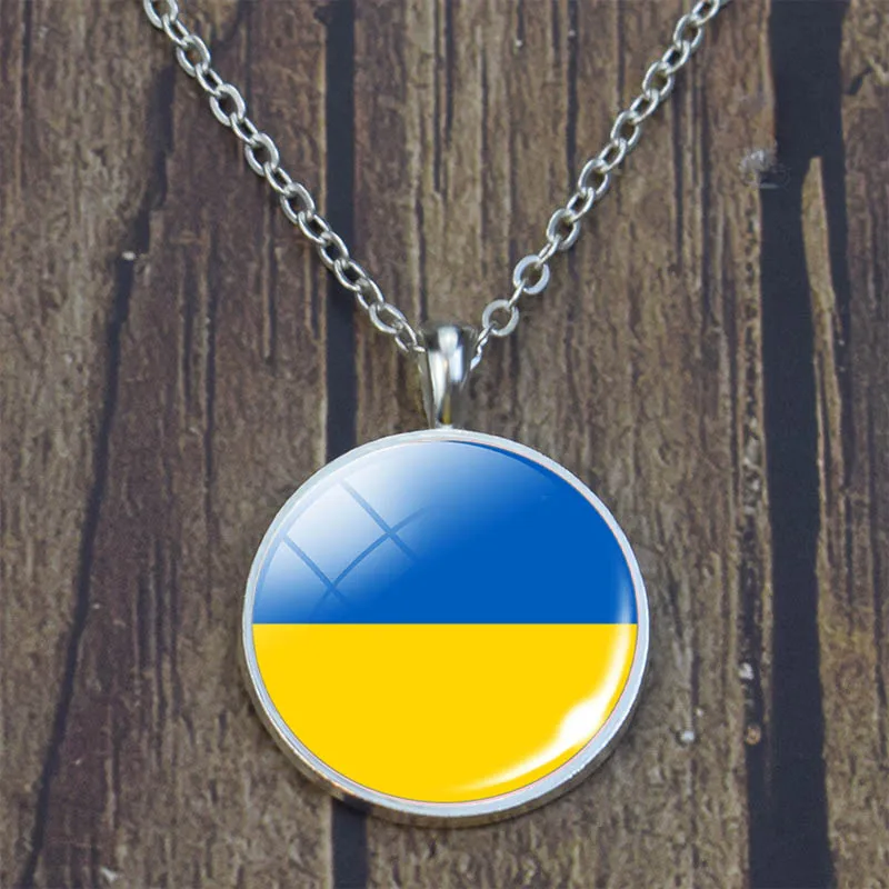Украина флаг ожерелье круглый стеклянный кабошон украинский кулон в форме флага