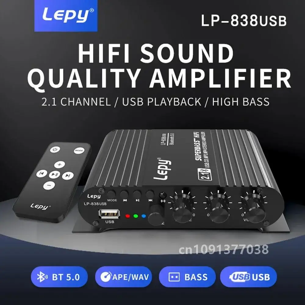 LEPY 838 USB Bluetooth 5.0 Усилитель сабвуфера HIFI 2.1 Ch 12 В Автомобильный домашний усилитель