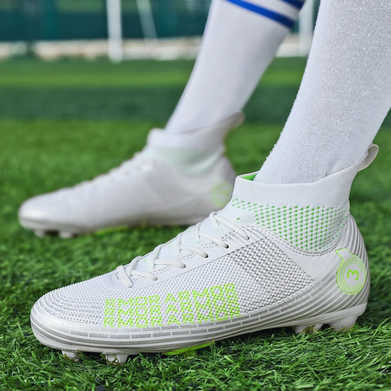 Men Futsal Football Boots Non-slip High Ankle Soccer Shoes Breathable Sociaty Chuteira Campo Cleats Long Spike Training Sneakers