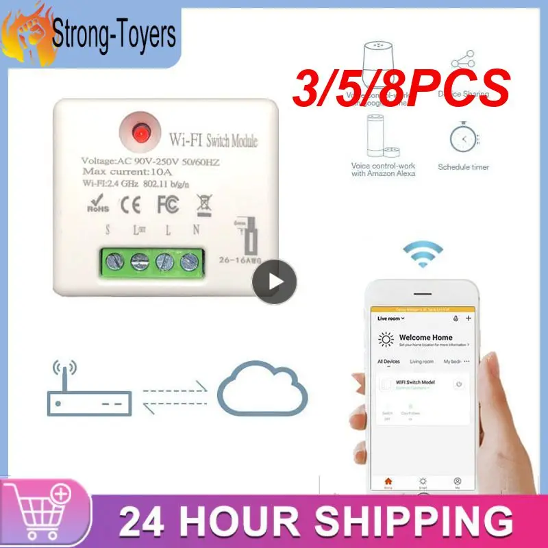 

3/5/8PCS Wireless Smart Switch Diy 50/60hz Automation Light Socket Tuya Voice Control Smart Remote Switch Breaker Switch Module