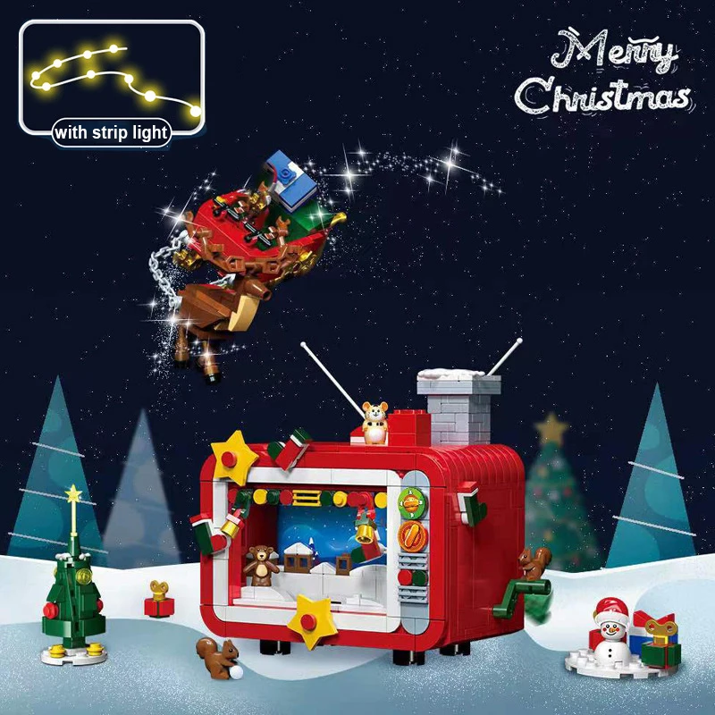 

2022 креативный конструктор Рождественская елка поезд телевизор Снежный человек Санта Клаус сборные игрушки Новогодние подарки для детей