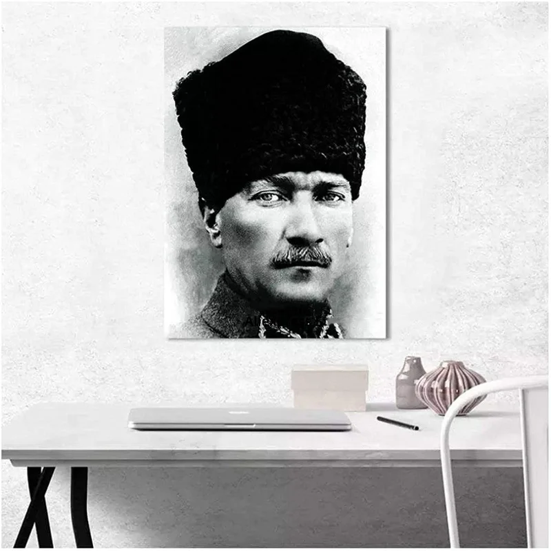GX1346 Mustafa Kemal Ataturk черный белый плакат на холсте Печать картина стену для гостиной