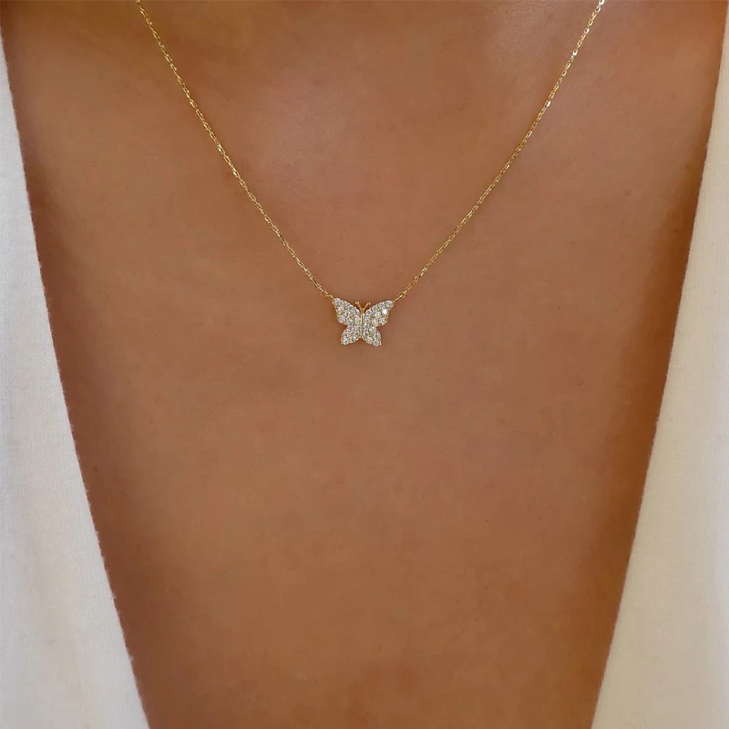 

Gold Women's Necklace Butterfly Collar Set Diamond Zircon Pendant Necklace Punk Girl Gift Jewelry Luxury Accessories PartyFavors