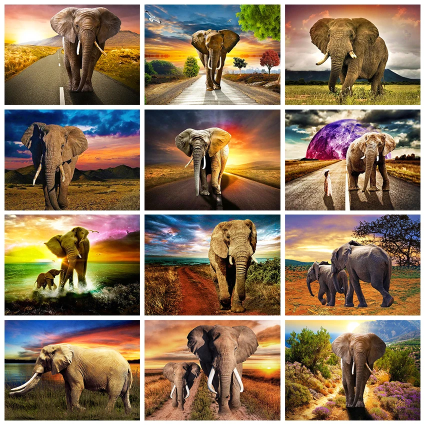 

ZOOYA Diamond Embroidery Elephant Cross Stitch Diamond Painting Animal Sunset Mosaic Rhinestone Picture Handmade Hobby