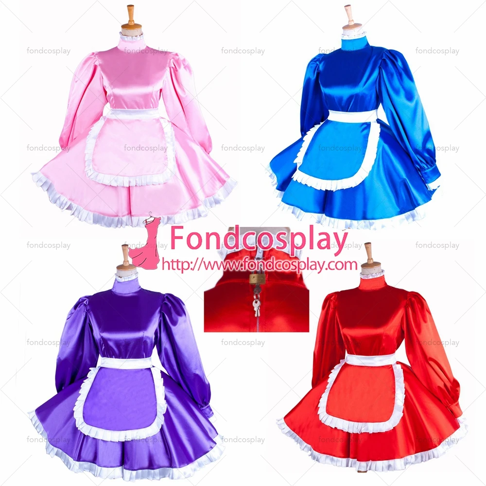

adult sexy cross dressing sissy maid short lockable red Satin dress Uniform cosplay costume Tailor-made[G1549]