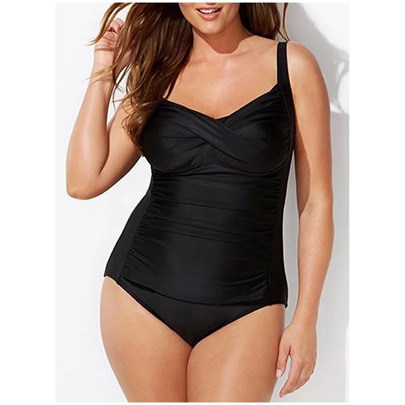 Однокусочный купальник большого размера для женщин Plus Size Swimwear One Piece Swimsuit Women Bandage Black Bathing Suit Backless Monokini Strings Large Swimming 2022 on.