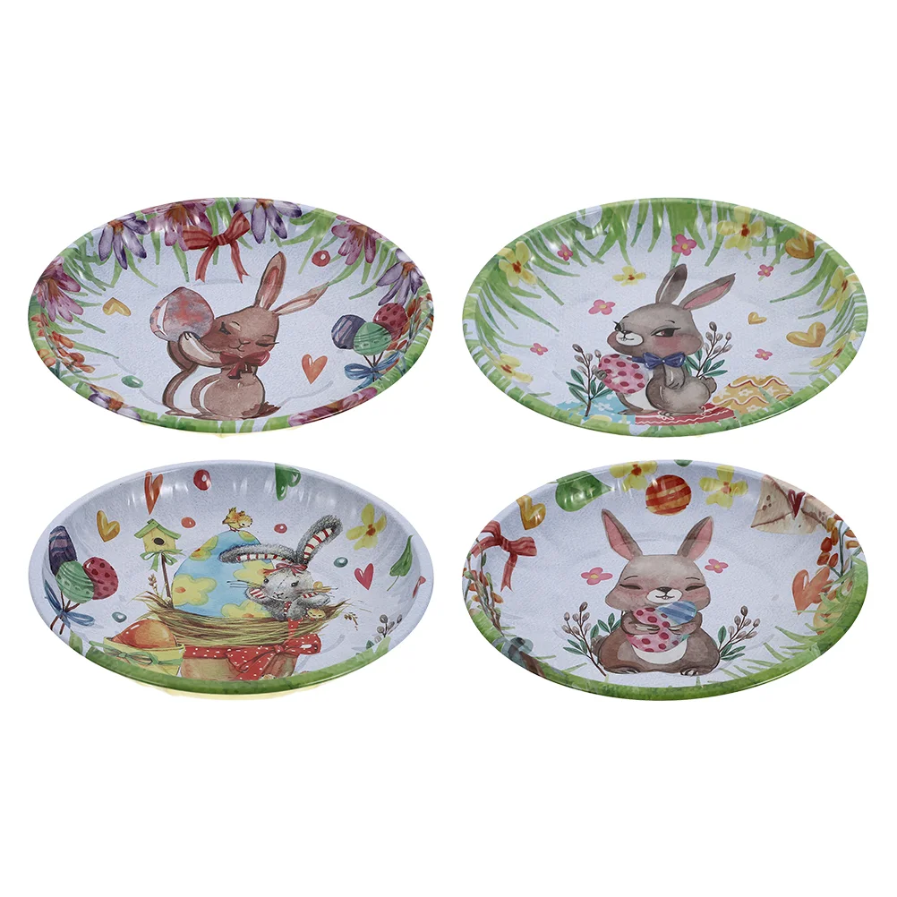 

4pcs Easter Plate Spring Salad Plates Rustic Plate Metal Snack Plates Easter Bunny Dish Metal Towel Tray