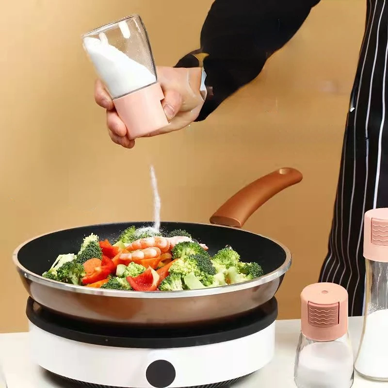 

2pcs Press Quantitative 180Ml Salt Chicken Essence Pepper Bottle Measuring Solid Powder Sealing Jar Sealed Home Kitchen Tools