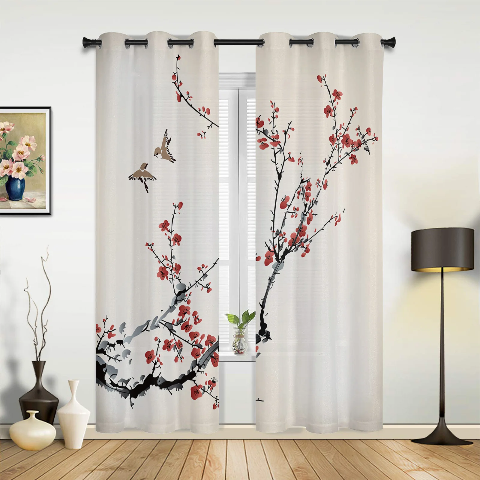 

Plum Blossom Branches Ink Style Curtains for Bedroom Living Room Drapes Kitchen Children's Room Window Curtain Modern Home Decor