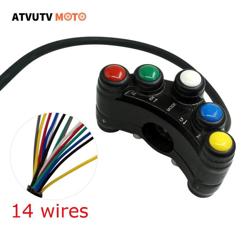 

22mm CNC 14 Wires 7 FunctionsMotorcycle Switch Handlebar Switches Headlight Indicator Horn Aluminum For Scooter Moped ATV