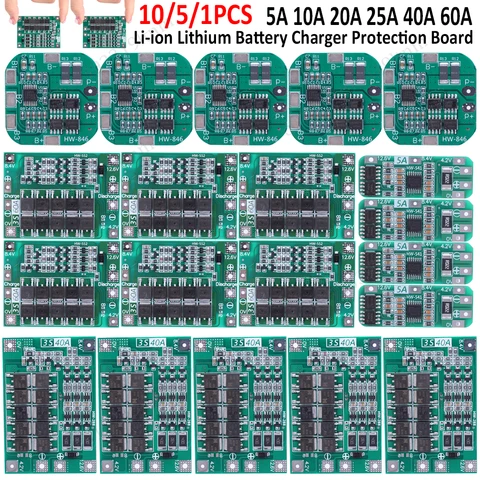 Защитная плата 3S/4S 5A 10A 20A 25A 40A 60A для зарядки литий-ионных батарей, 18650 BMS для двигателя дрели, 12 В с увеличением/балансиром