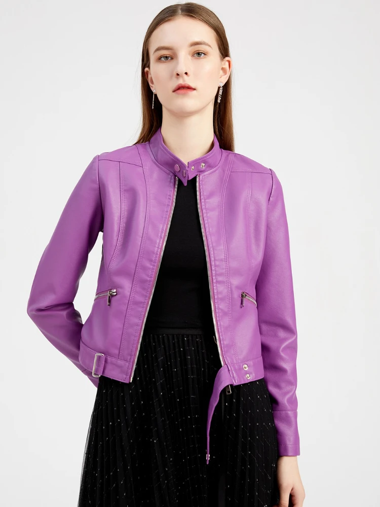 Fashion Stand Collar Leather Jacket Women 2022 Autumn New Ladies Thin Black Pu Leather Coat Casual Short Coat Club Streetwear