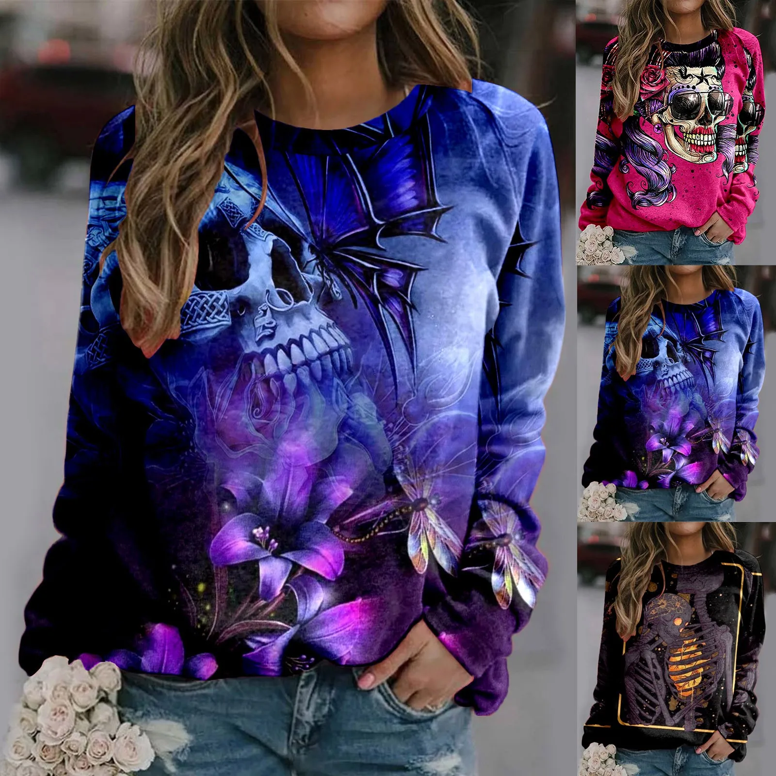 

Womens Round Neck Long Sleeve Top Printed Pullover Fashion Halloween Top Spiritual Hoodies Women Spiritual Sweaters Women
